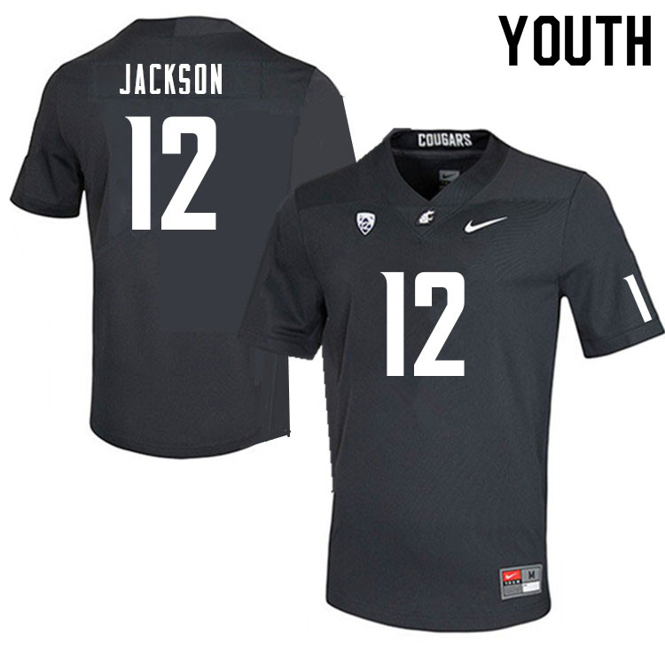 Youth #12 Chris Jackson Washington State Cougars College Football Jerseys Sale-Charcoal